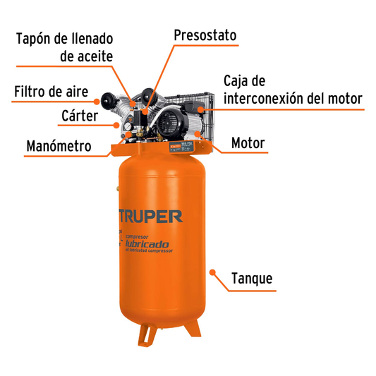 COMPRESOR DE AIRE, DE BANDA, 180L, 4HP, VERT, 220V, TRUPER