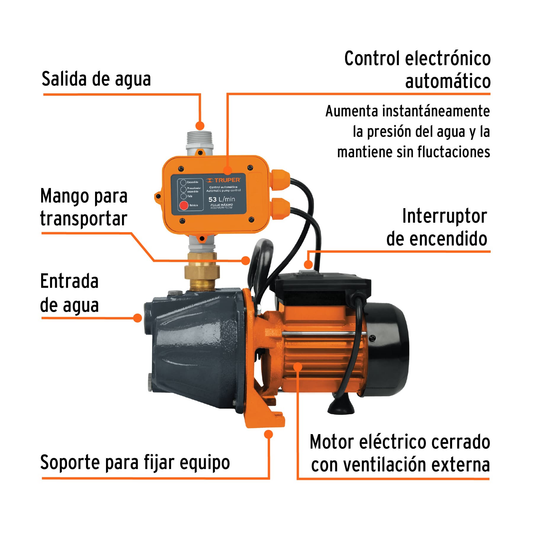 BOMBA DE AGUA TRUPER CON PRESURIZADOR DE 1 HP